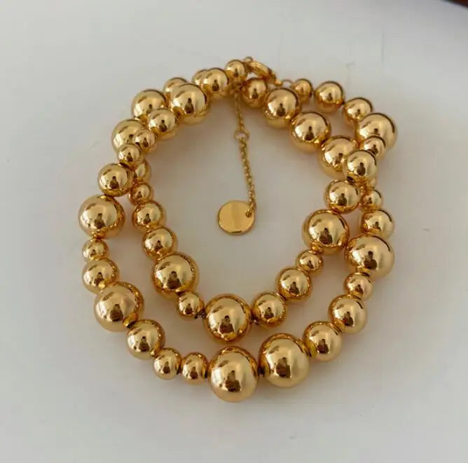Brass Big Small Ball Chain Choker Necklace Women Jewelry Punk Designer Runway Rare Gown Boho Japan Korean