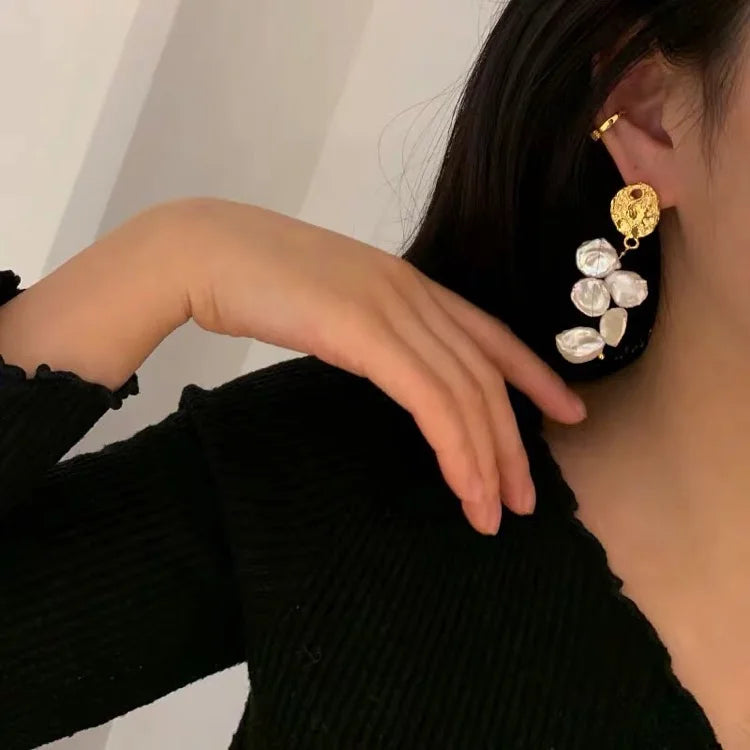 Glam Real Baroque Pearl Geo Statement Clip Earring Women Jewelry Punk Party Gown Brincos T Show Runway Rare Korean Japan