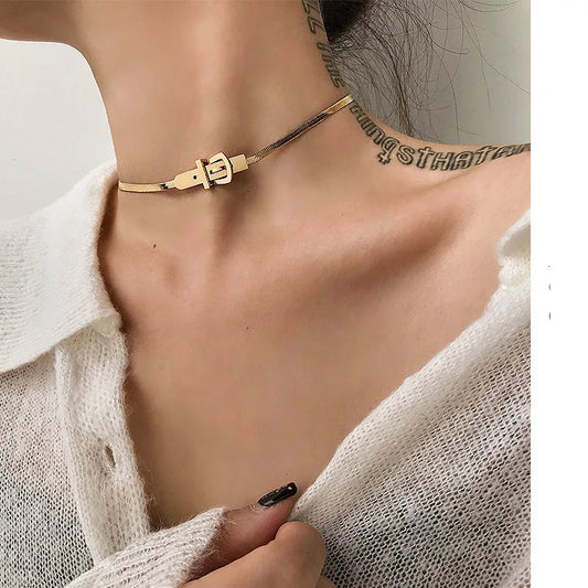 Titanium With 18 K Gold Snake Chain Knot Necklaces Women Jewelry Punk Designer Club Cocktail Party Japan