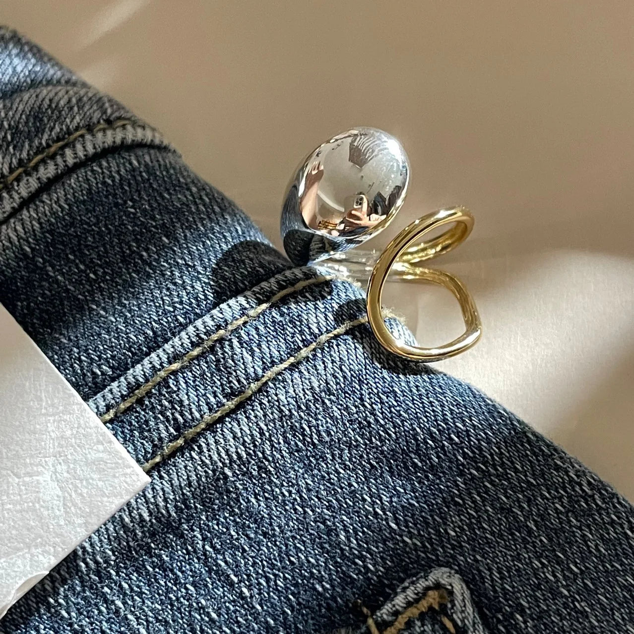 Brass With 18K 2 Tone Solid Rings Women Jewelry Punk Style Designer Club Cocktail Party Gown Amazing Trendy Boho Korean Japan