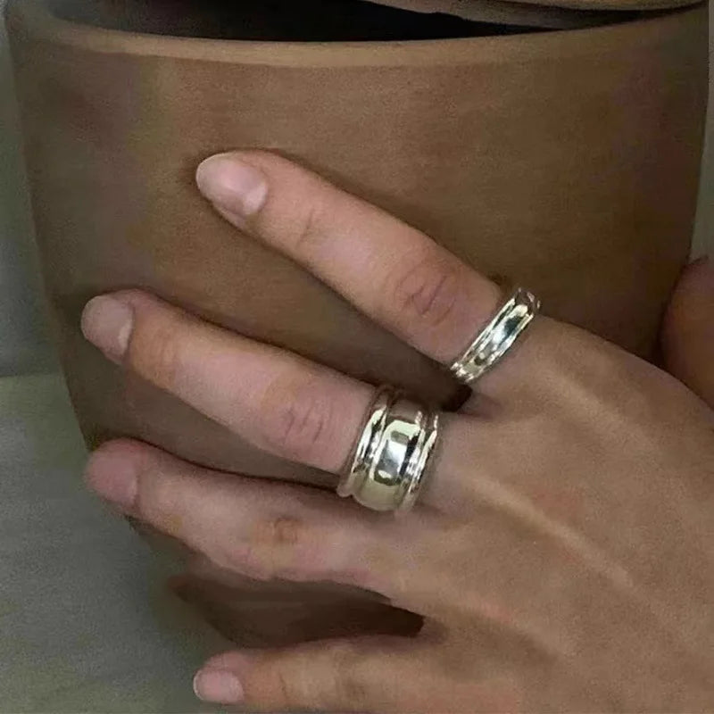 Brass Silver Color Solid Rings Women Jewelry Punk Style Designer Club Cocktail Party Gown Amazing Trendy Boho Korean Japan