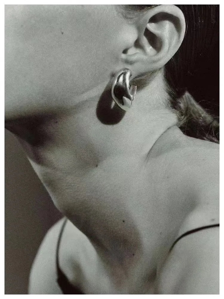 Brass Retro Chunky Irregular CC Hoop Earrings Women Jewelry Punk Party T Show Gown Runway Korean Japan INS