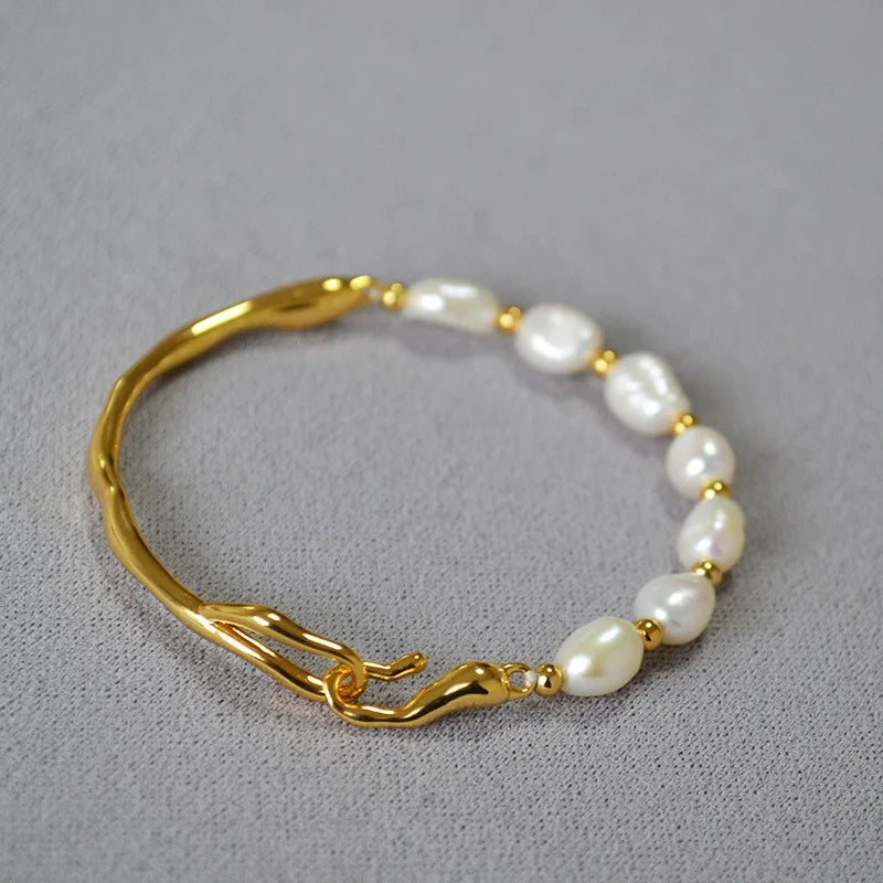 Brass Natural Pearl Beads Bracelet Women Men Lover Jewelry Designer T Show Runway Gown INS Japan Korean