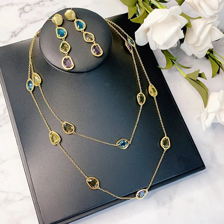 Brass Stuning Colorful Bead sPendant Necklaces Women Jewelry Punk Hiphop Designer Runway Rare  Gown Boho Top Japan Korean