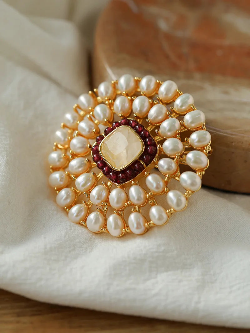 Brass With 18K Natural Crystal Freshwater Pearl Brooches Women Jewelry Punk Party T Show Gown Runway Trendy  Korean Japan Israel