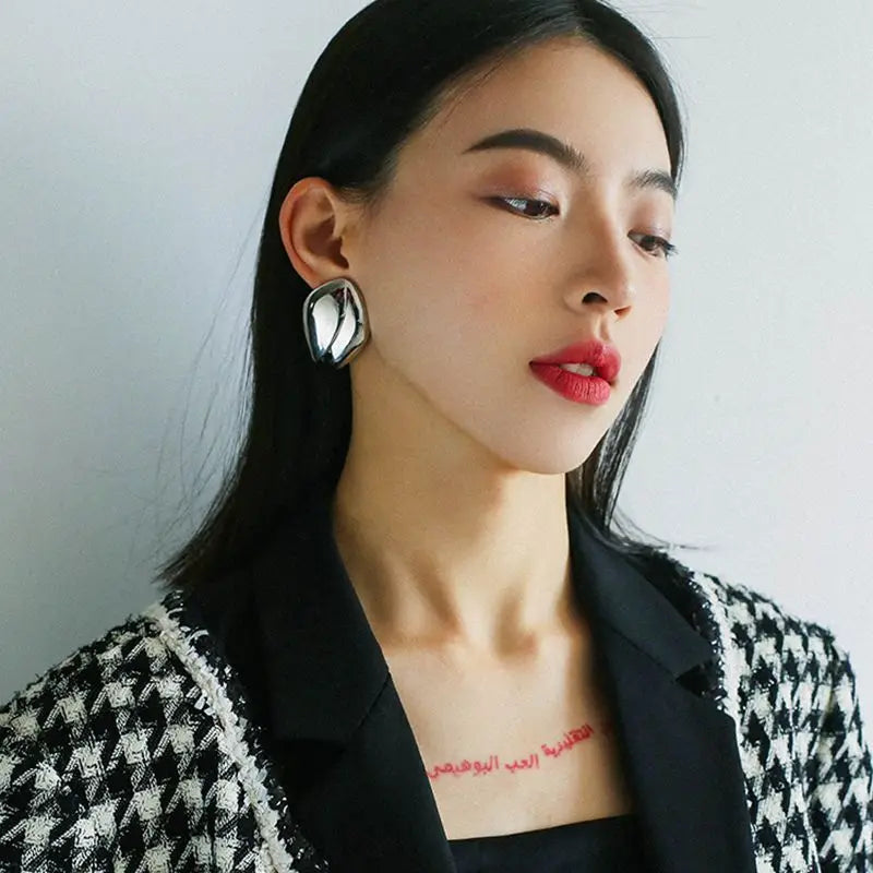 Brass With 18K Gold Rose Stud Earrings Women Jewelry Punk Party T Show Gown Runway Trendy  Korean Japan Israel INS