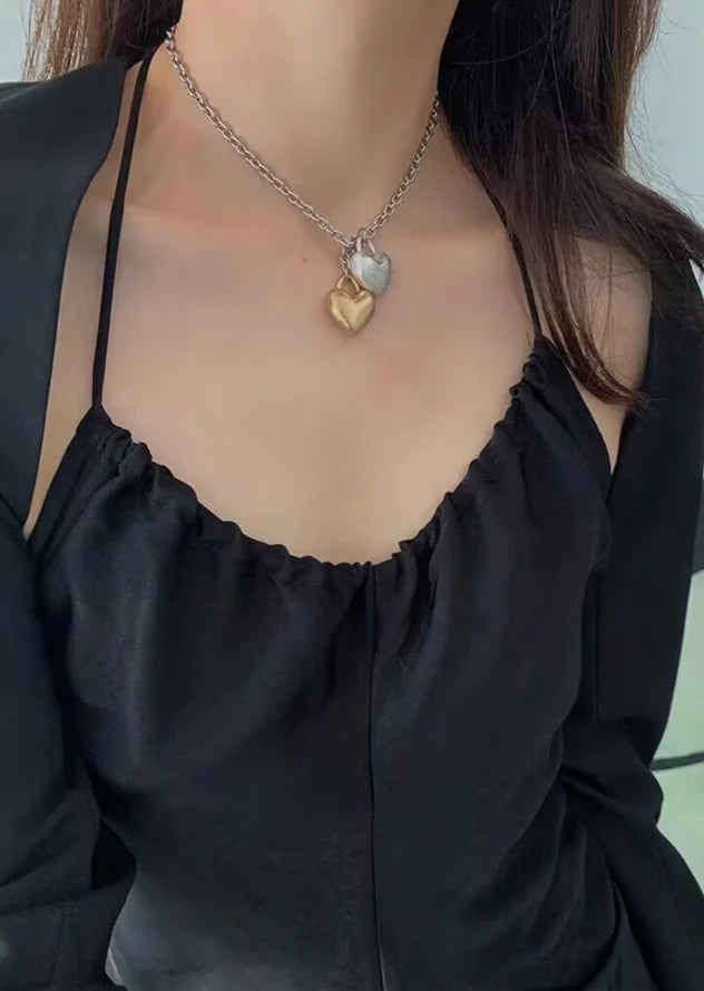 Brass With 18K Retro Multi Heart Pendant  Necklaces Women Jewelry Punk Hiphop Designer Runway OL Gown Boho Top Japan