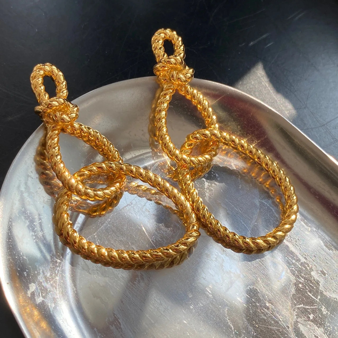 Brass With 18k Gold Long Link  Drop Earrings Women Jewelry Party Boho T Show Gown Runway Rare Korean Japan Trendy Stuning INS
