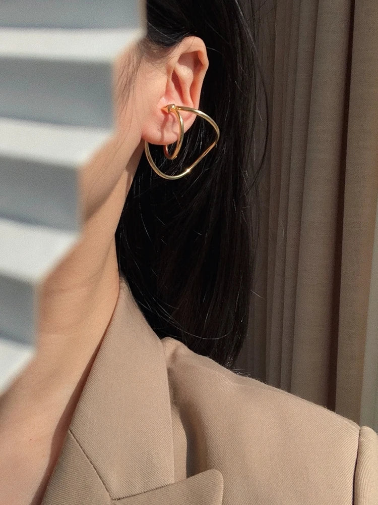 Brass With 18K Gold Twist Non Pieried Clip  Earrings Women Jewelry Punk Party Gown Runway Korean Japan INS Boho Top