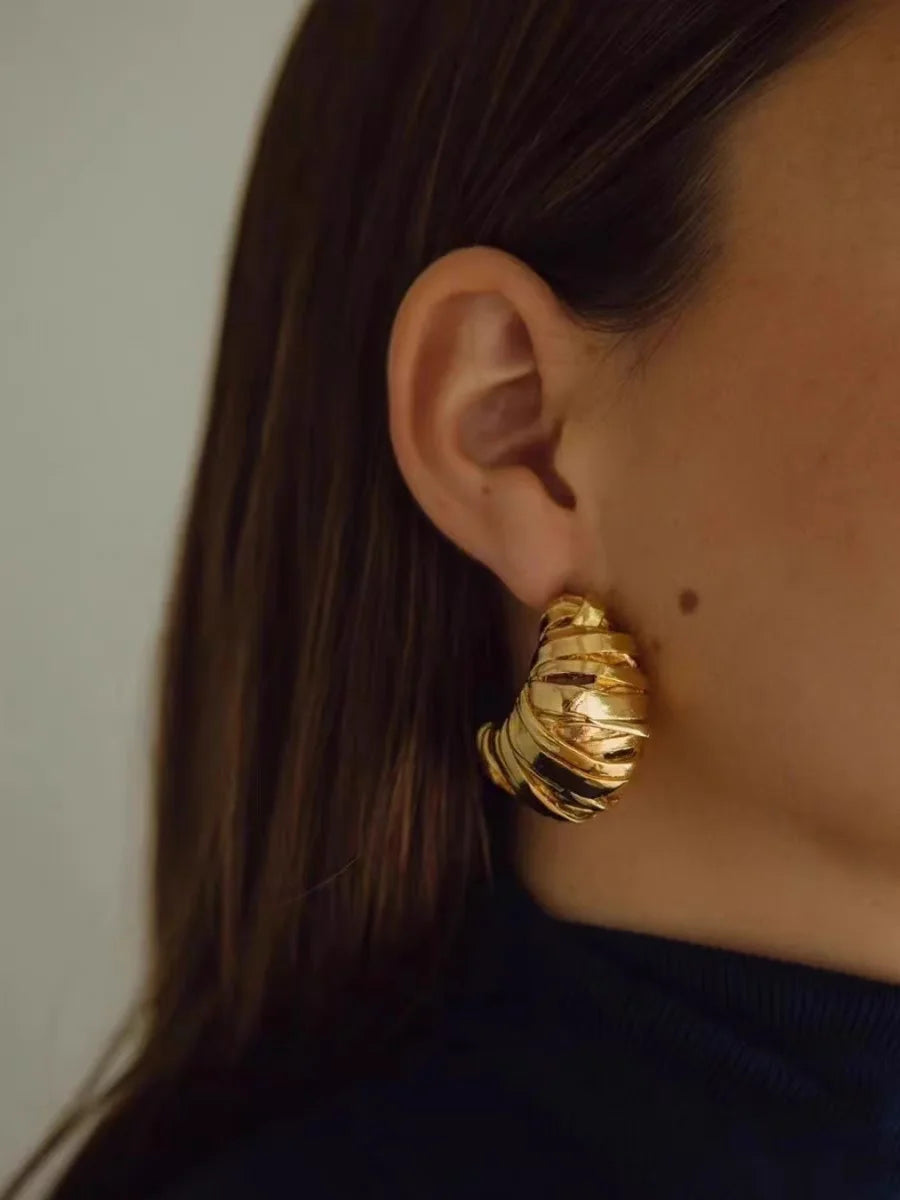 Brass With 18K Cutout Moon Hoop Earrings Women Jewelry Punk Party T Show Gown Runway Korean Japan INS
