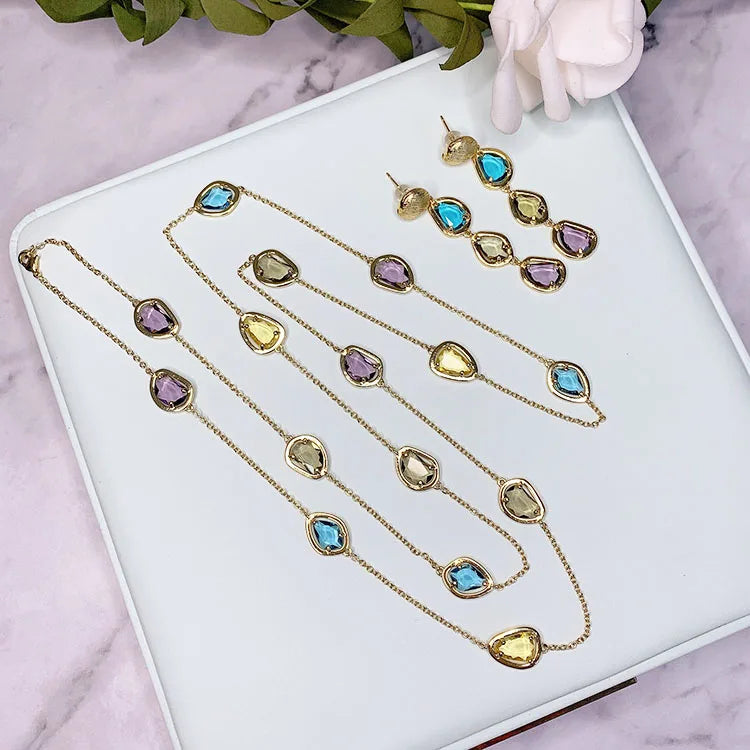 Brass Stuning Colorful Bead sPendant Necklaces Women Jewelry Punk Hiphop Designer Runway Rare  Gown Boho Top Japan Korean