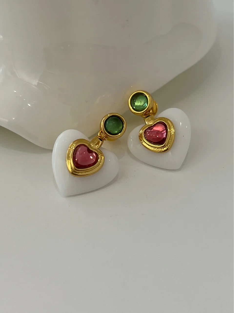 Brass Clorful Heart Drop Earrings Women Jewelry Punk Party Gown Runway rare Boucle d'oreille Korean Japan  Style Fashion