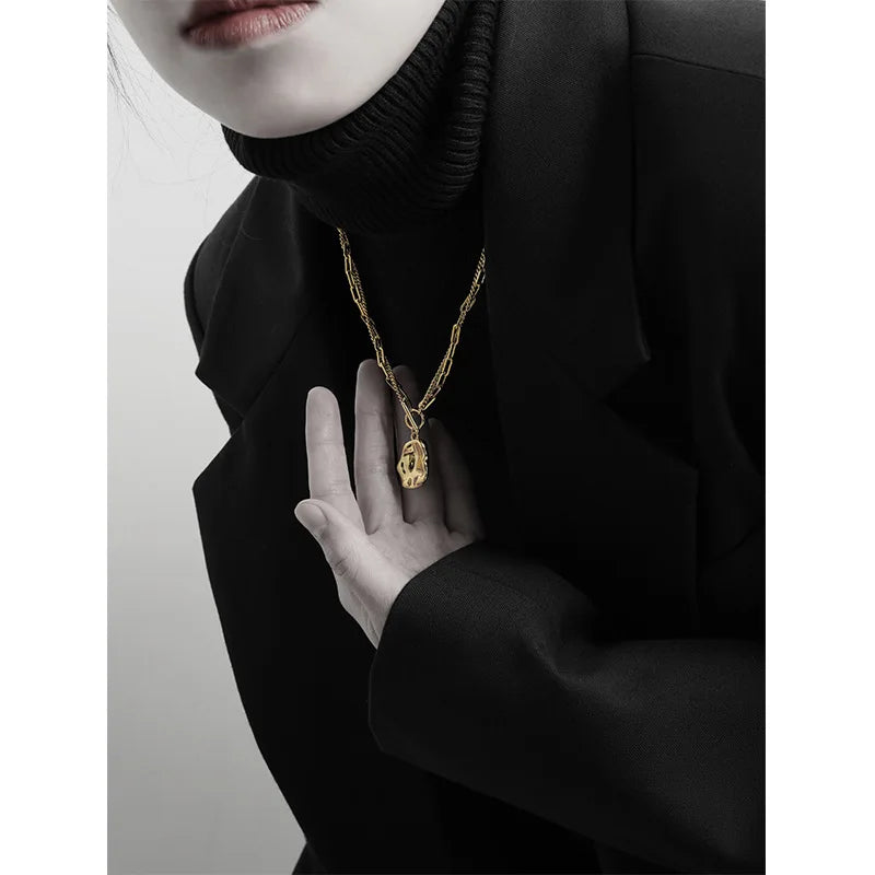 Brass With 18K Gold Layered OT Chain Beads Pendant Necklace Women Jewelry Punk Designer Runway Rare Gown Boho Japan Korean