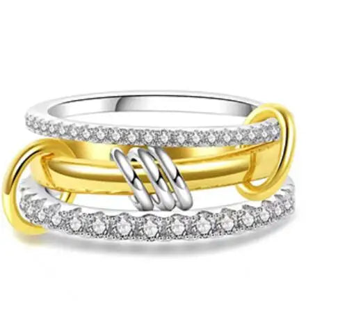 Brass AAA Zircon Pink White Blue Color Link Chain Rings Women Jewlery Designer T Show Club Cocktail Party Rare Japan Korean INS