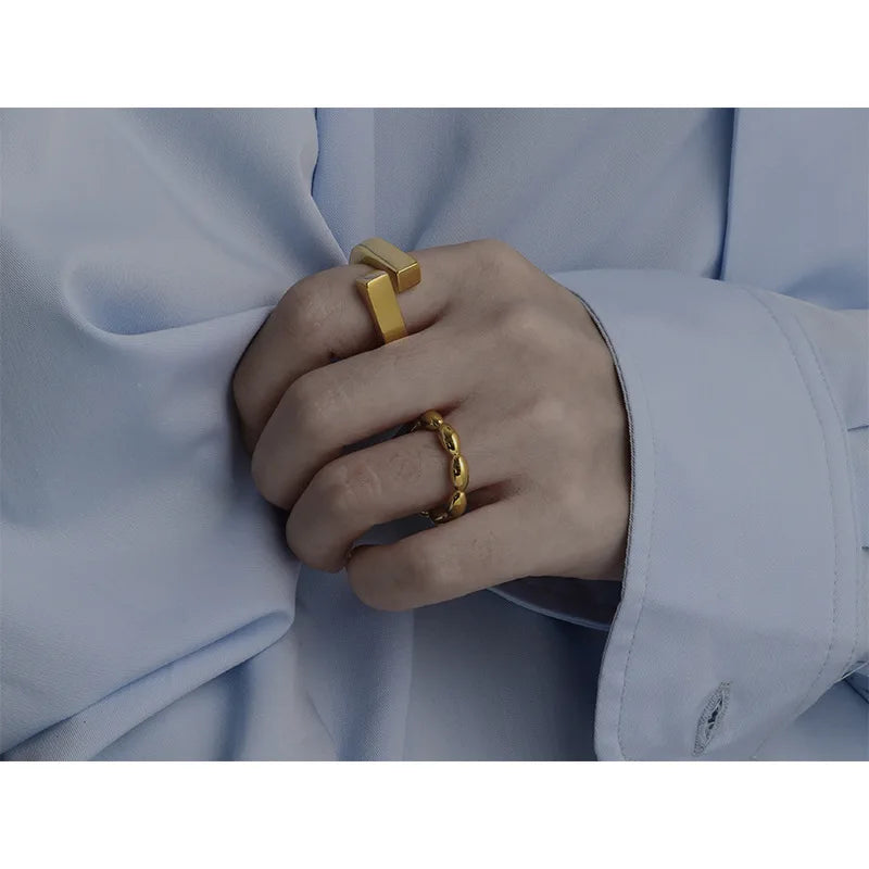 Brass With 18K Gold Stunning Stackble Beads Ring Women Jewelry Designer T Show Club Cocktail Party Rare Hiphop Japan Korean