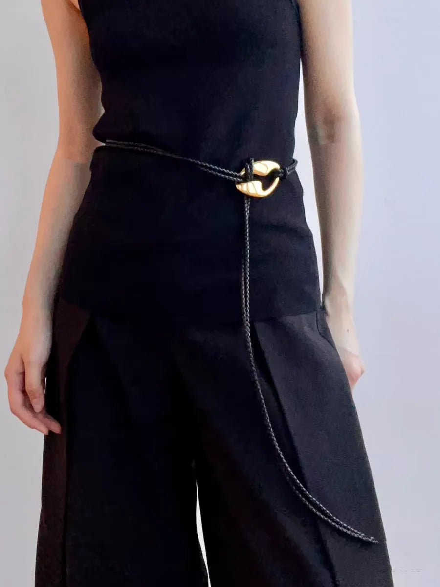 Brass Simply Rope Chian Cutout Pendant Necklace Women  Jewelry Designer T Show Runway Gown  Rare Glam Japan Ins Glam Boho
