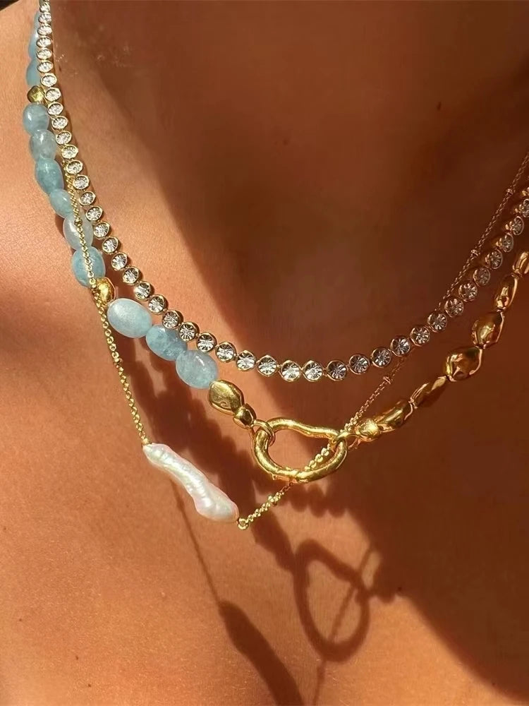 Natural Blue Green Jade Half Beads Choker Necklace Women Jewelry Punk Designer Runway Rare Gown Boho Japan Korean