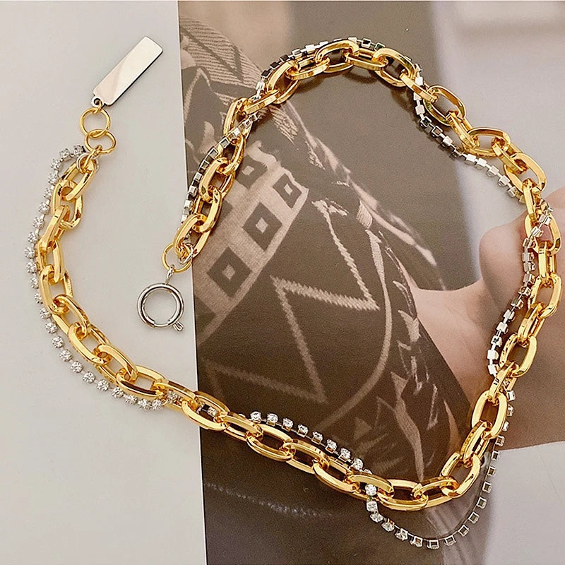 Titanium With 18K Gold AAA Zircon Chains Necklace Women Stainless Steel Jewelry OL Designer T Show Runway Boho Japan Korean