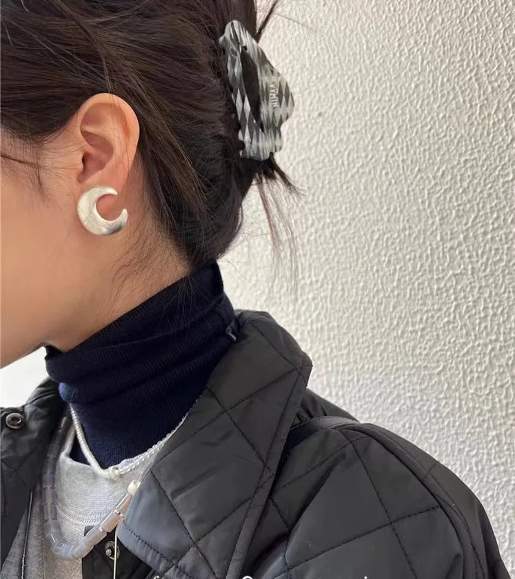 Brass Retro Moon Shape Stud Earrings Women Jewelry Punk Party T Show Gown Runway Trendy  Korean Japan Israel  Style INS
