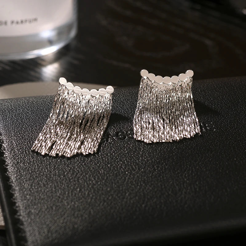 Brass With 18K Gold Tassel  Drop Earrings Women Jewelry Punk Party T Show Gown Runway Korean Japan INS