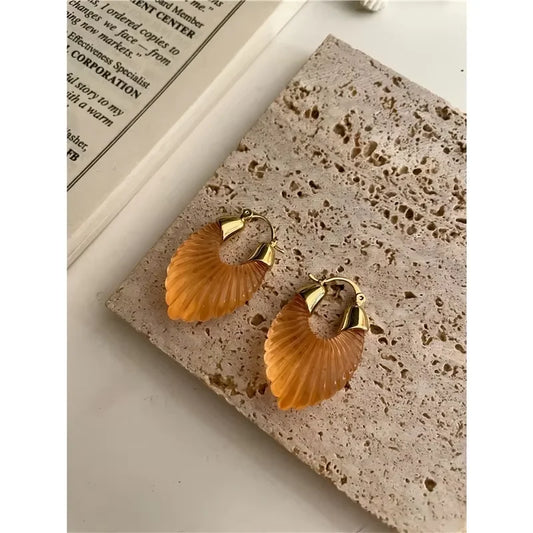 Brass With 18k Gold Geo Leaves Crylic Earrings Women Jewelry Party T Show Gown Punk Gothic Top Runway Korean Japan