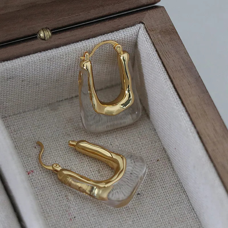 Brass Colorful Clear Resin Earrings Women Jewelry Punk Designer Runway Rare Simply Gown Boho Japan Korean