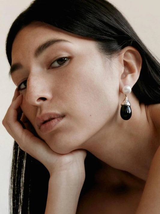 Brass Natural Baroque Pearl Black Jade Earrings Punk Party Gown Brincos Runway rare Boucle d'oreille Korean Japan Style Fashion