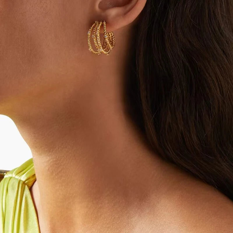 Brass With 18K Gold AAA Zirconia Braided Earring Women Jewelry Designer T Show Runway Gown Rare INS Japan Korean