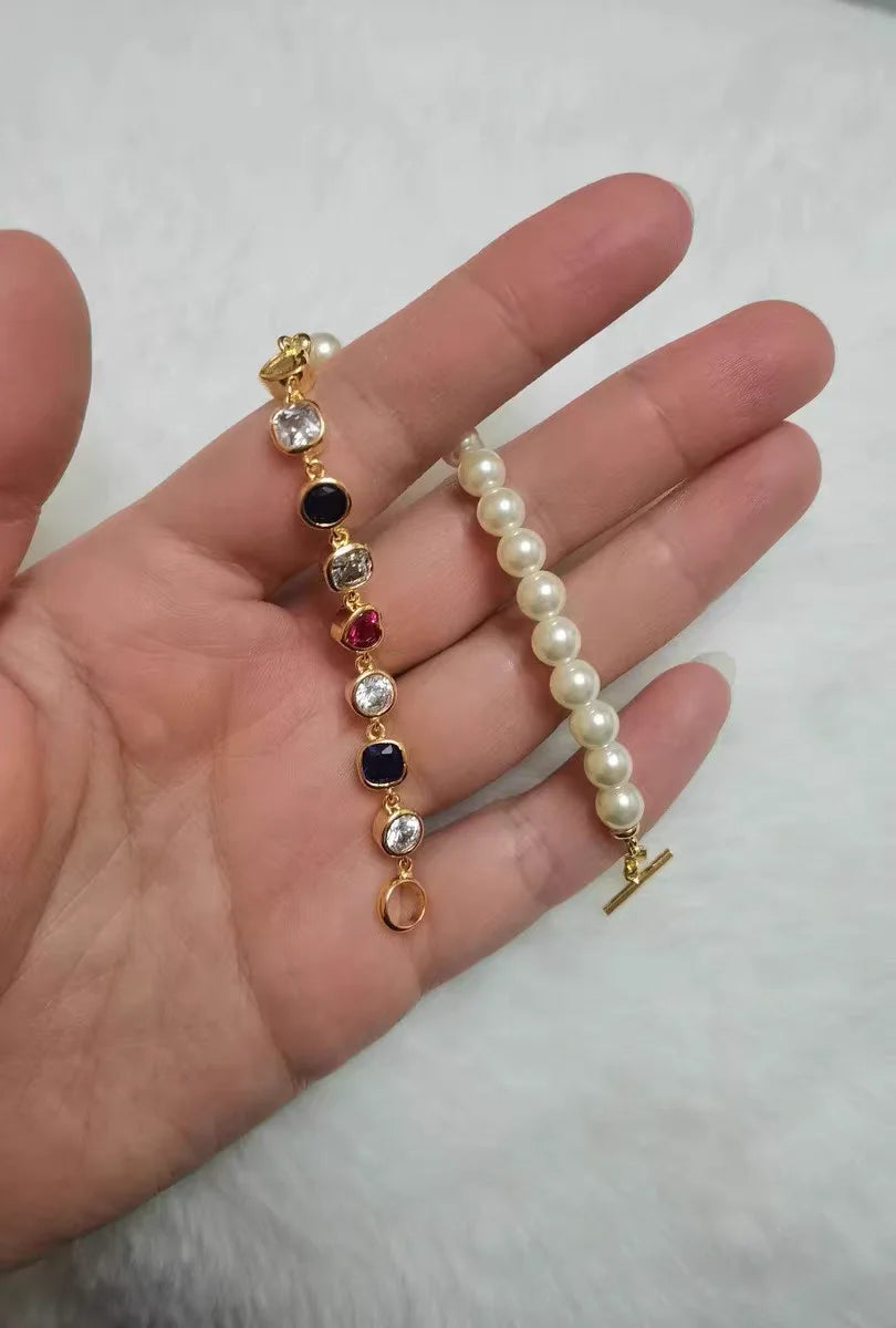 Brass With 18K Gold Half Color Beads Half Faux Pearl Necklace Women Jewelry Punk Designer Runway Rare Gown Boho Japan Korean