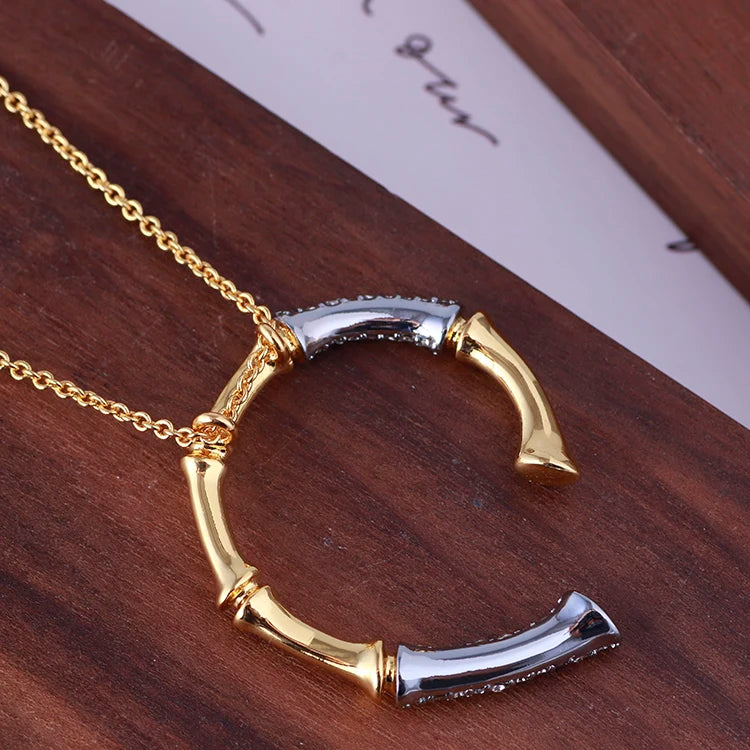 Brass With 18K Gold AAA Zircon Bamboo Pendant Necklace Women Jewelry Punk Designer Runway Rare Gown Boho Japan Korean