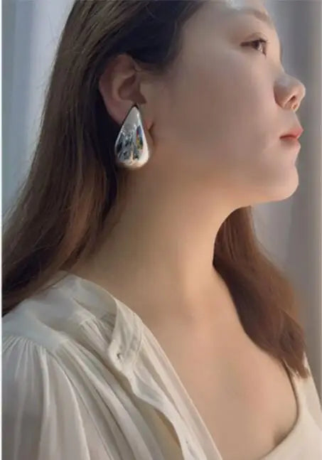 Brass Chunk Huge Size 5CM Water Drop Earrings Women Jewelry Punk Party T Show Gown Runway Korean Japan INS