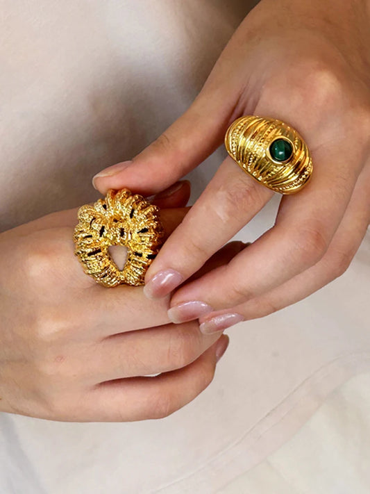 Brass Chunky Twist Natural Turquoise Rings Women  Jewelry Punk Designer Club Cocktail  Party Boho Japan Korean