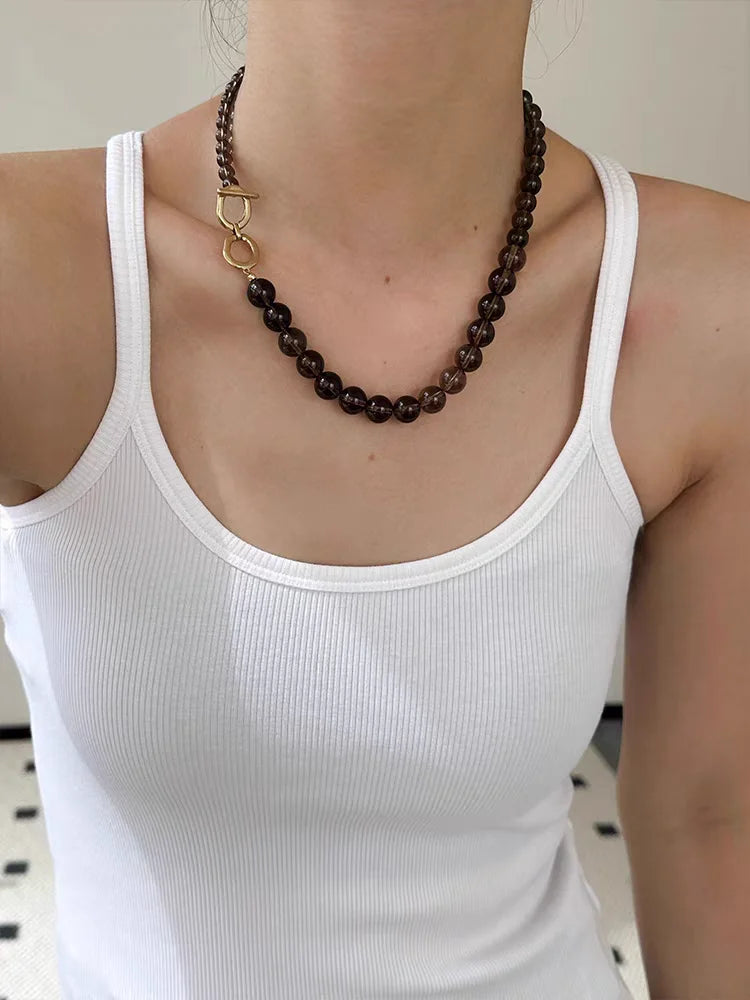 Brass With 18K Natural Crystal Beads Necklace Women  Jewelry Designer T Show Runway Gown  Rare Glam Japan Ins