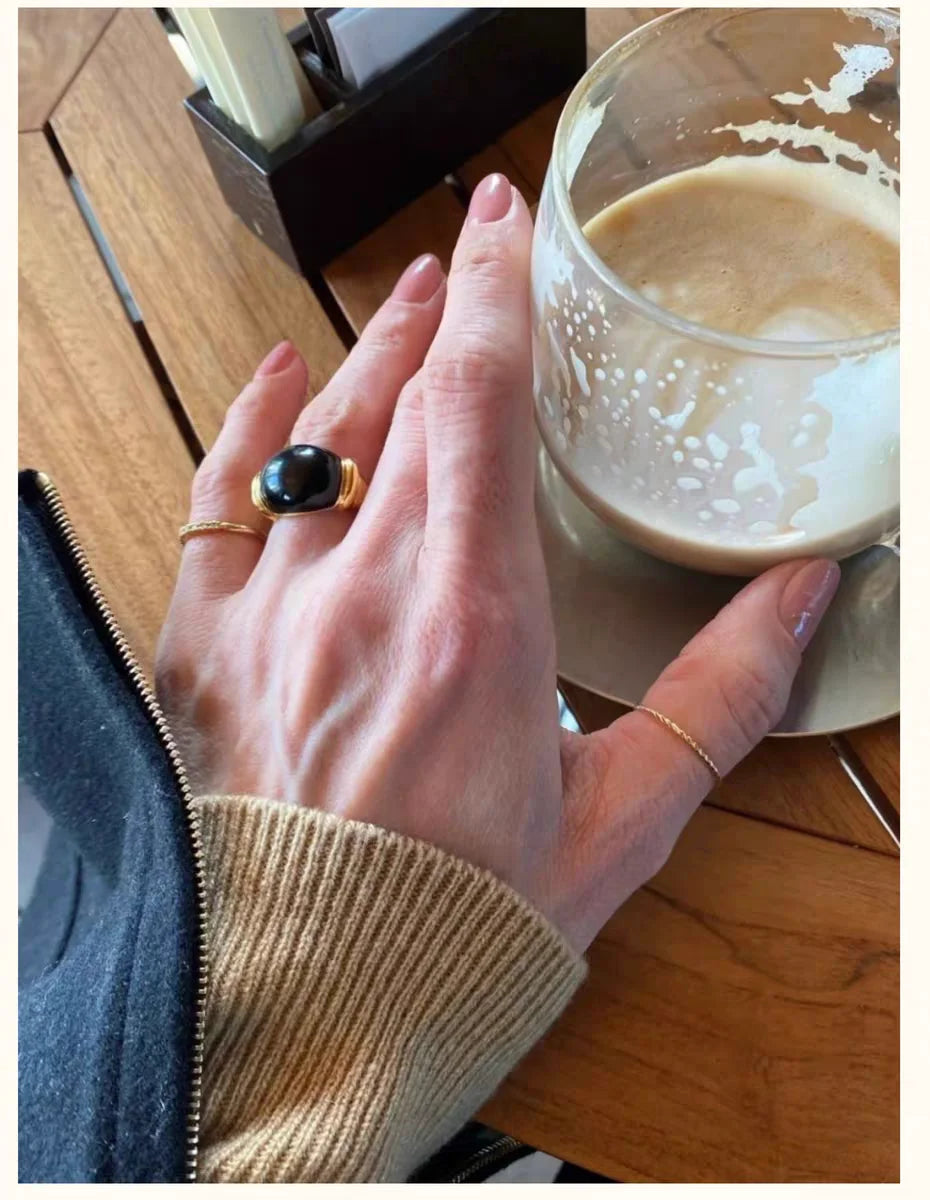 Brass Chunky Natural Stone Solid Rings Women  Jewelry Punk Designer Club Cocktail  Party Boho Japan Korean