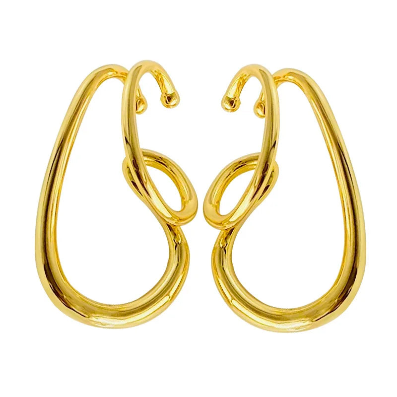 Brass With 18K Gold Twist Non Pieried Earrings Women Jewelry Punk Party Gown Runway Korean Japan INS Boho Top