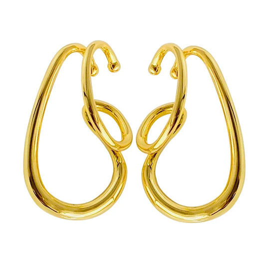 Brass With 18K Gold Twist Non Pieried Earrings Women Jewelry Punk Party Gown Runway Korean Japan INS Boho Top