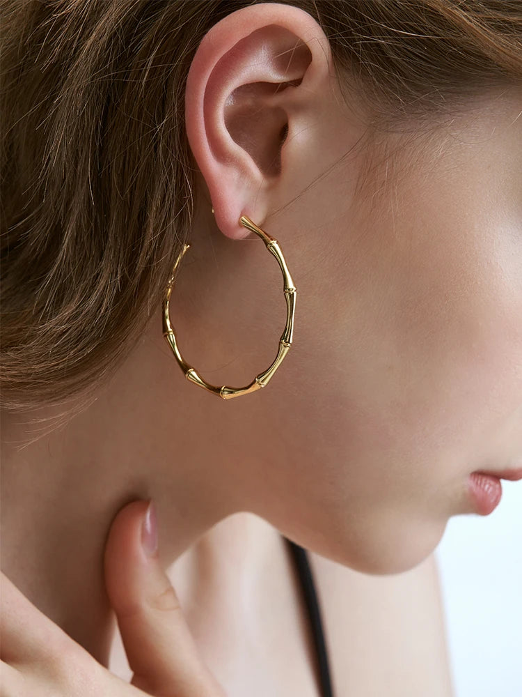 Brass With 18k Gold Geo Bamboo  Earrigs Weeding  Jewelry Party T Show Gown Runway rare Korean Japan Trendy INS