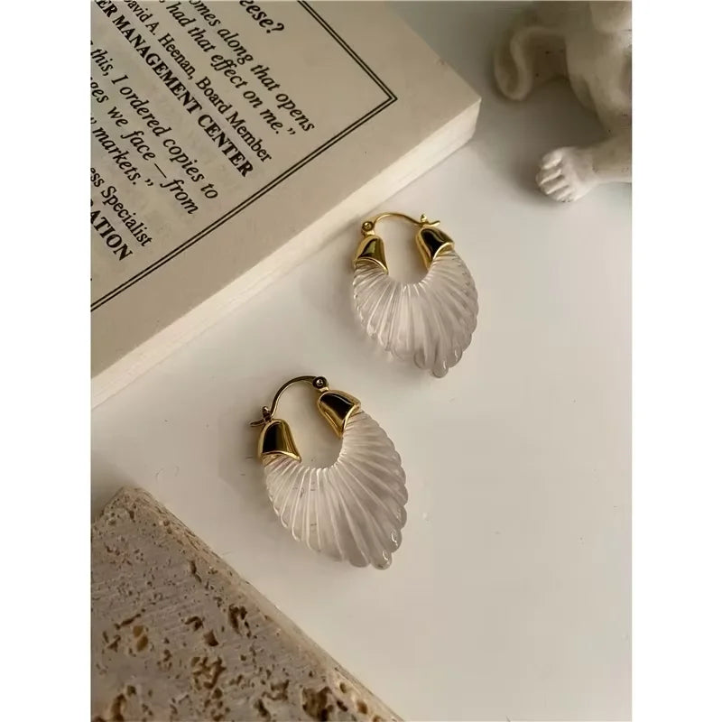 Brass With 18k Gold Geo Leaves Crylic Earrings Women Jewelry Party T Show Gown Punk Gothic Top Runway Korean Japan