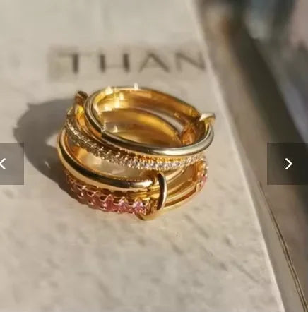 AAA Zircon Multi Color Link Chain Rings Women Jewlery Designer T Show Club Cocktail Party Rare Japan Korean INS