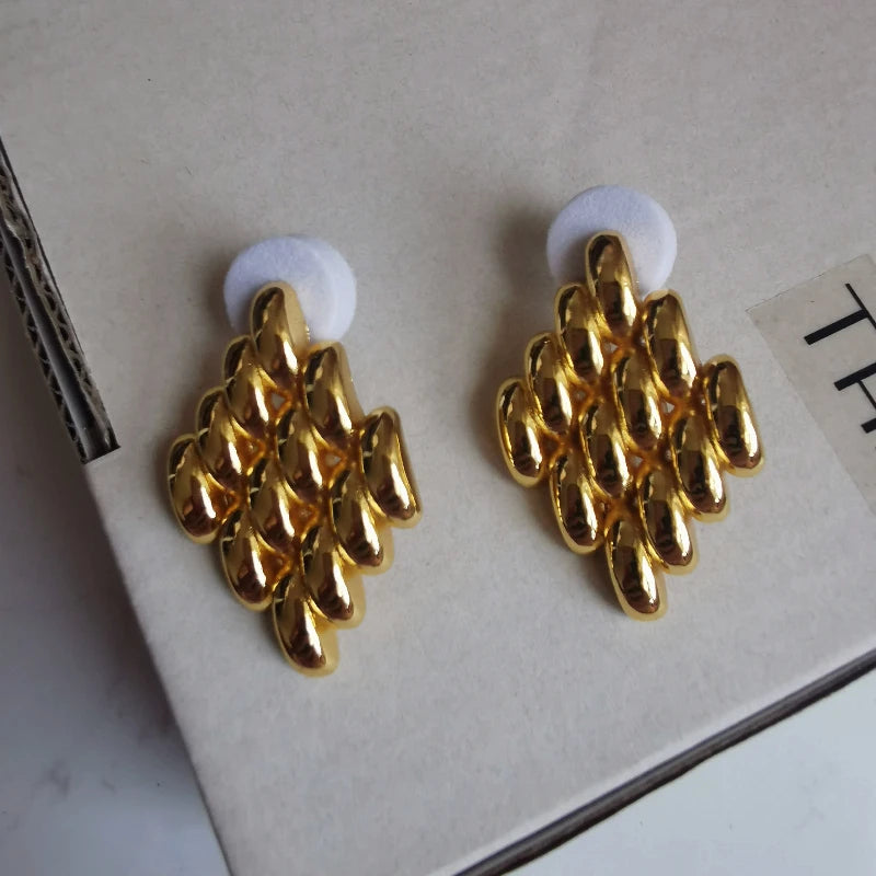 Brass With 18K Geo Braided Stud Earring Women Jewelry Punk Designer Runway Rare Simply Gown Boho Japan Korean
