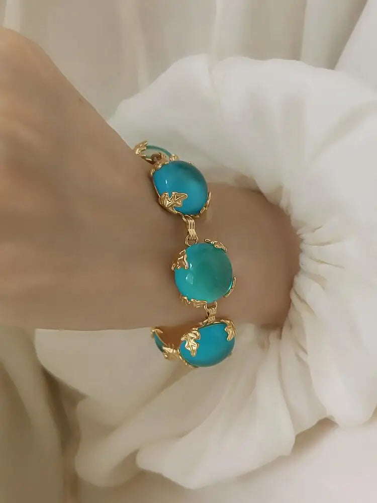 Brass Colorful Chunky Glass Crystal Beads Bracelet Women Men Lover Jewelry Designer T Show Runway Gown INS Japan Korean