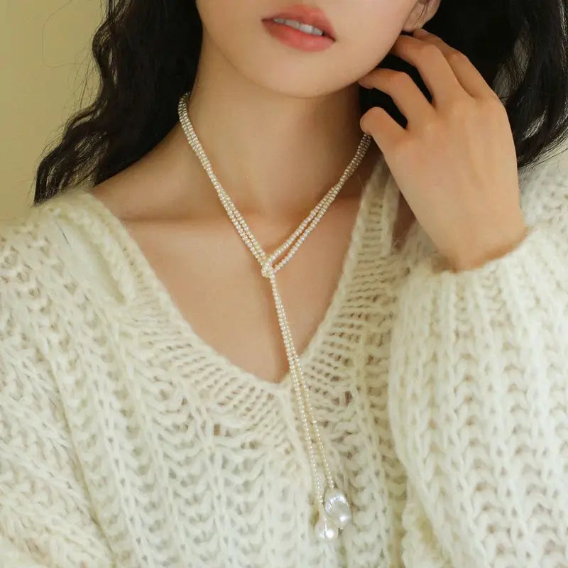 Brass Chunky Long Size Natural Baroque Pearl Necklace Women Jewelry Punk Designer Runway Rare Gown Boho Japan Korean