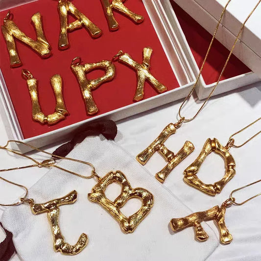 Brass With 18K Gold Big Pendant 26 Letter Necklace Women Jewelry Designer T Show Party Runway Boho Japan Korea