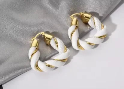 Brass With 18k Gold Leather Triangle Hoop Earrings Women Jewelry Party T Show Gown Punk Gothic Top Runway Korean Japan