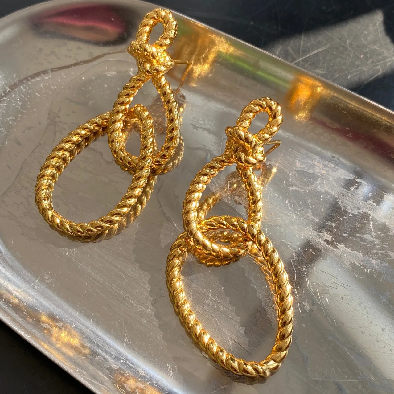 Brass With 18k Gold Long Link  Drop Earrings Women Jewelry Party Boho T Show Gown Runway Rare Korean Japan Trendy Stuning INS