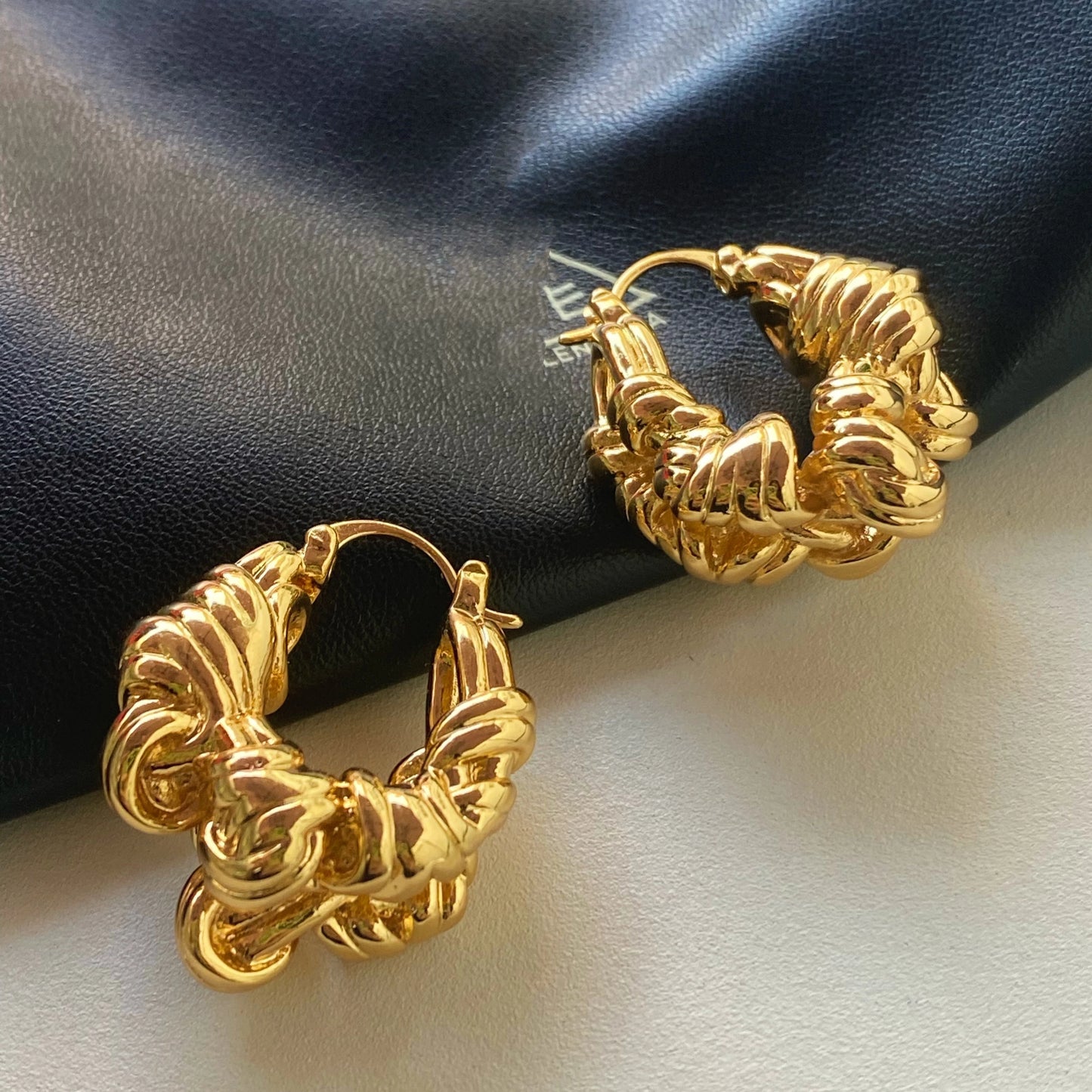 Brass With 18k Gold Baided Hoop Earrings Women Jewelry Party Boho T Show Gown Runway  Party Rare Korean Japan Trendy