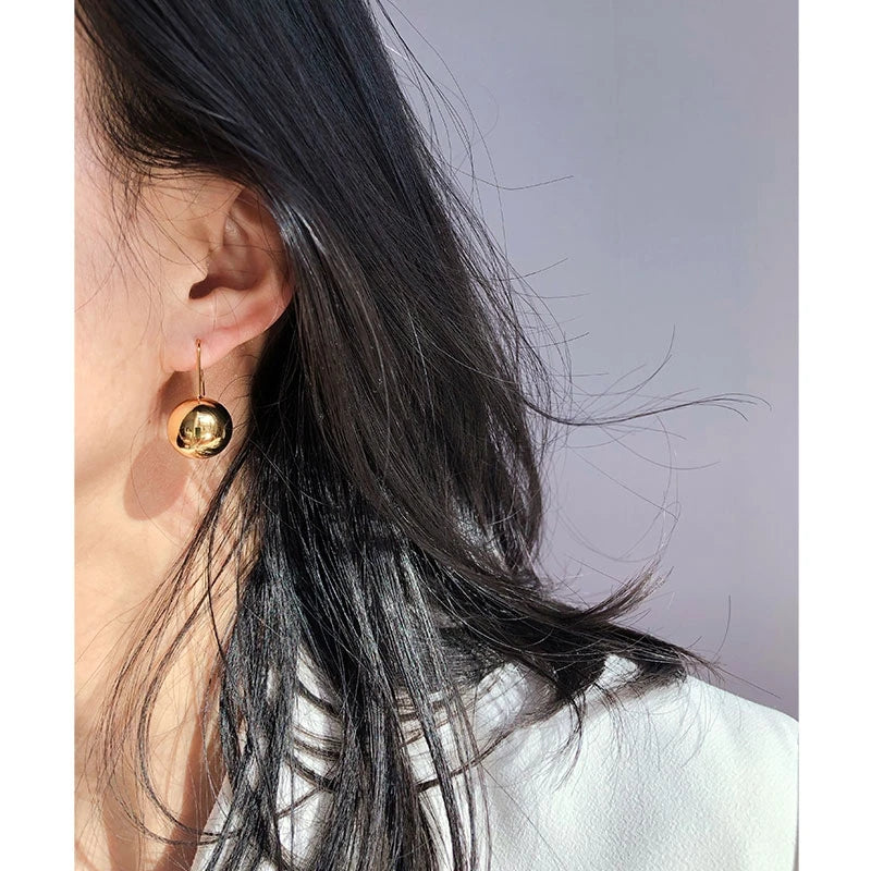 Brass With 18K Gold Ball Hoop Earrings Women Jewelry Party Boho T Show Gown Runway Rare Korean Japan Trendy