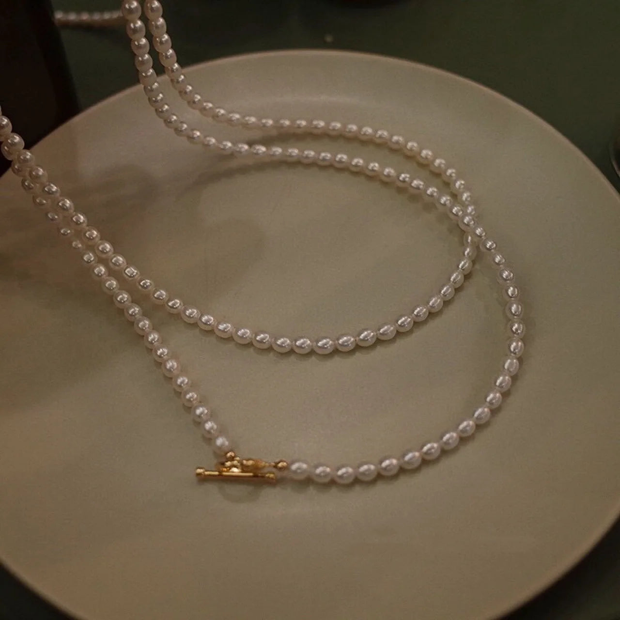 14K Gold Filled OT Chain Real Pearl  Necklace Designer T Show Runway Gown  Rare INS Japan Korean Boho Top