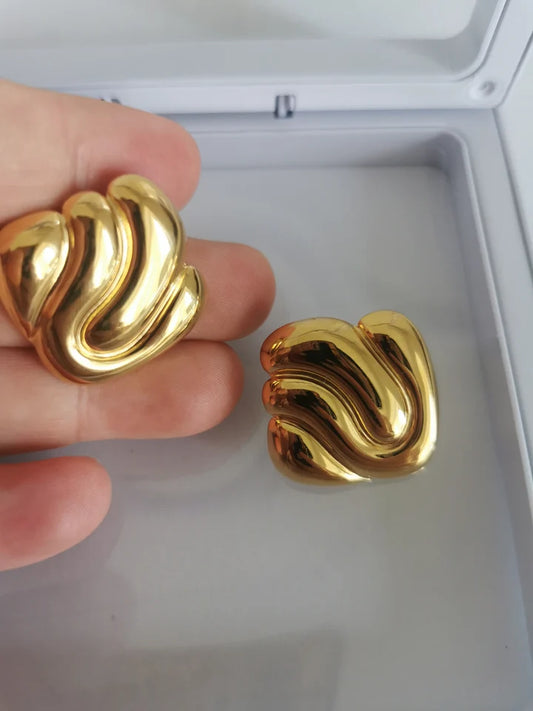 Brass With 18k Gold Square Stud Earrings Women Jewelry Punk Designer Club Cocktail  Party Boho Japan Korean