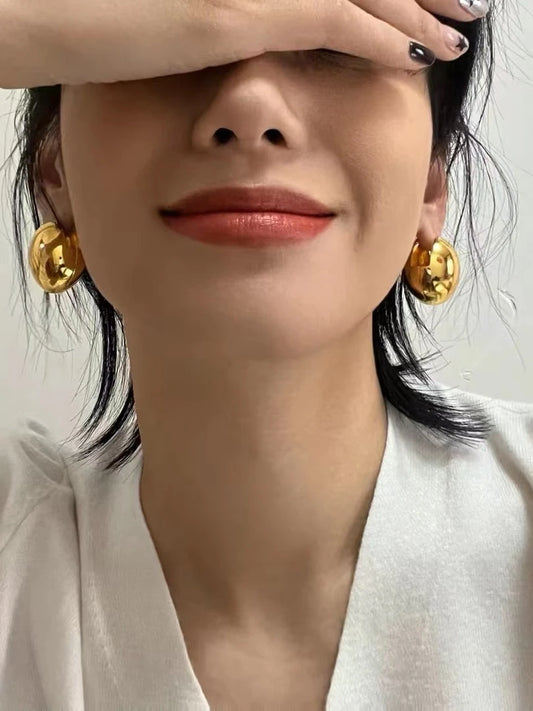 Brass With 18K Geo Simply Statement Egg Earrings Punk Party Gown Runway rare Boucle d'oreille Korean Japan Style Fashion